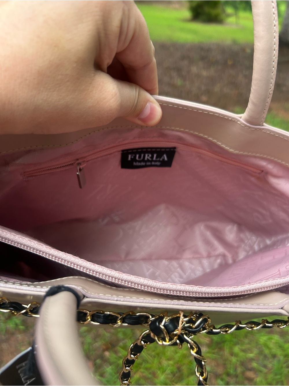 Furla Blush Pink Leather Tote Crossbody Bag Chain Detail Dust Bag - Read Details - Picture 15 of 15